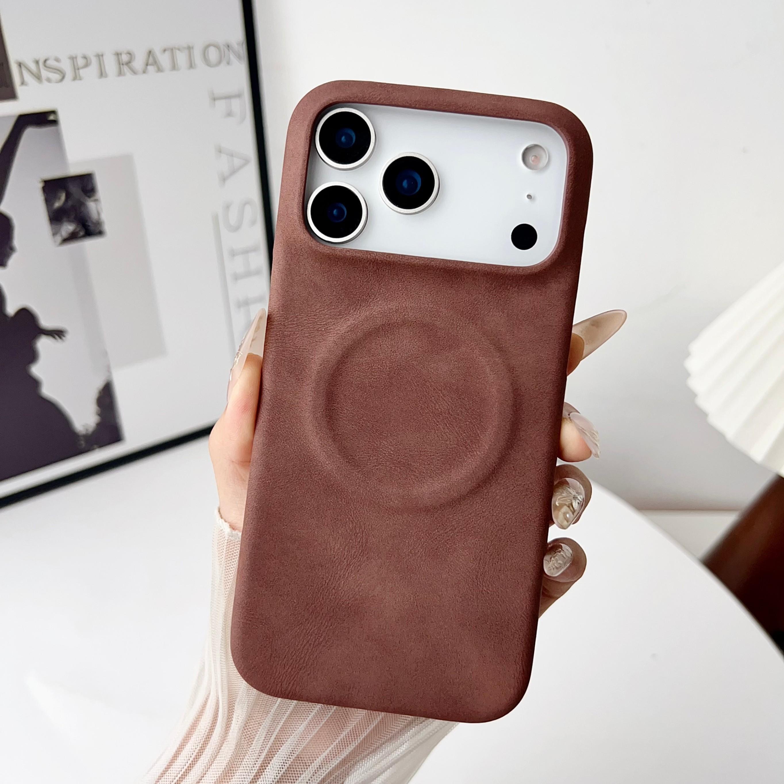 

Роскошный чехол для телефона iPhone 12 13 14 15 Plus 16 17 Pro Max 17 Air Magsafe Магнитная беспроводная зарядка Защита iPhone Air коричневый
