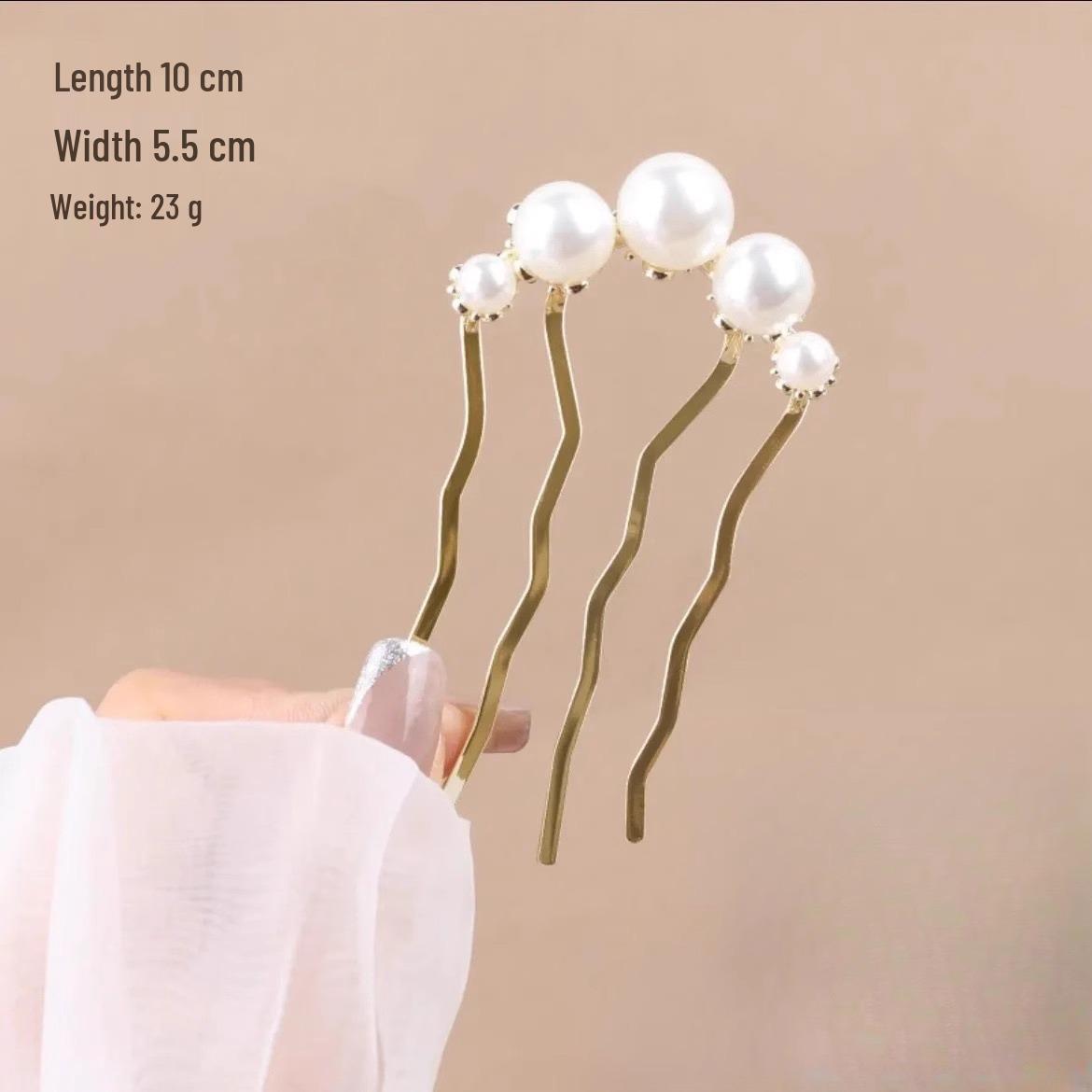Chinese Style Elegant Pearl Four-Prong Hairpin - Versatile Hanfu Updo Comb Accessory