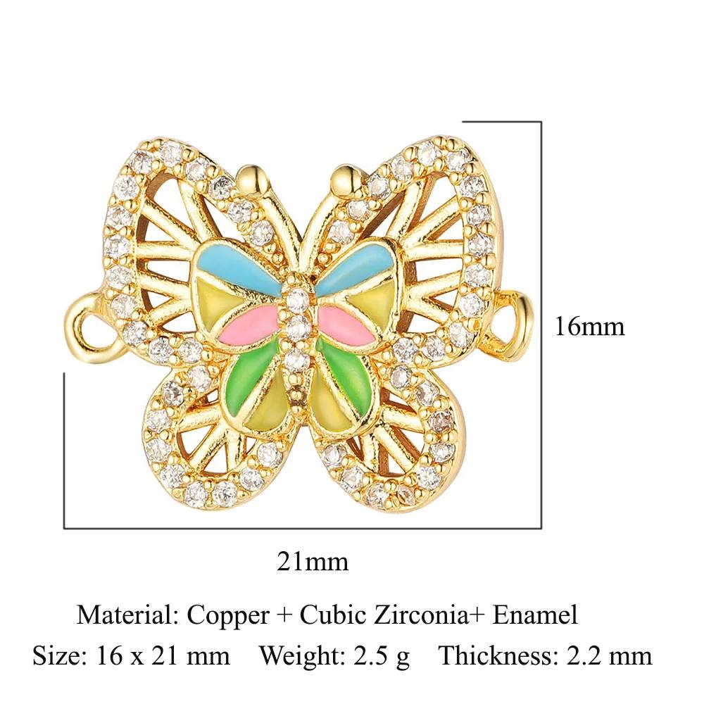 Crown Heart Bowknot Brass CZ Connector Charm Butterflry Corss Angel Bee Evil Eye Star Bracelet Making DIY Jewelry