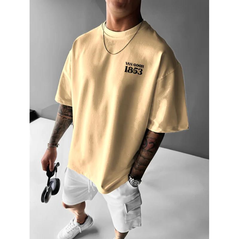Men's summer 100% pure cotton fashionable casual loose tribute Van Gogh famous painting printed round neck short sleeved T-shirt