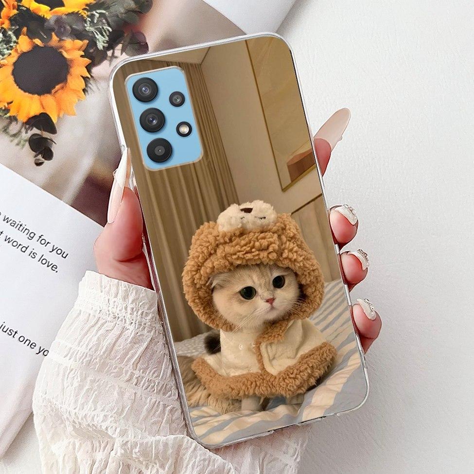 For Samsung A32 5G Case SM-A326B Clear Cute Cat Fashion Funny Painted Back Cover For Samsung Galaxy M32 5G Phone Case SM- M326B