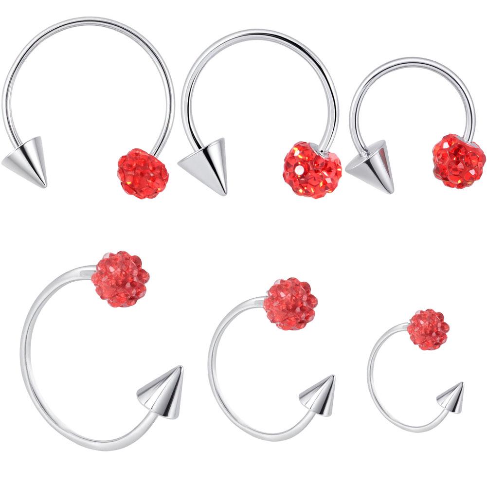 Shamballa Kristal Toplu ve Konik Uçlu C Şekilli Titanyum Barbell - Parlak At Nalı Dudak ve Burun Halkası Piercing