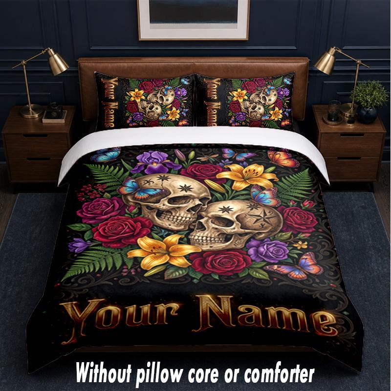 Day of the Dead Theme Custom Text Or Name 3Pcs Bedding Set,1 Flat Sheet & 2 Pillowcases Personalized Home Bedding