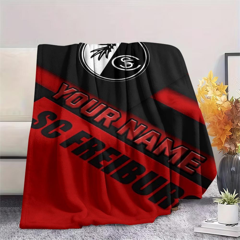 1PC Custom Name SC Freiburg Patterned Flannel Blanket Suitable For All Seasons for Home Decor Warmth and Comfort Gifts Holiday Present