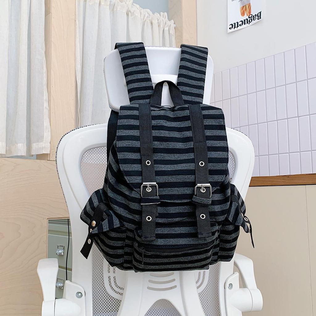 Korean Retro Stripe Backpack: Versatile, Large Capacity for Students