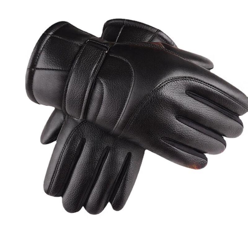 Men's Fleece-Lined Leather Touch Screen Cycling Gloves