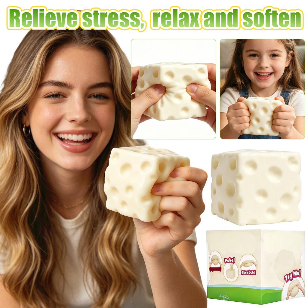 Soft Squeeze Cheese Cube Stress Relief Toy 7cm Poke Stretch Sensory Fidget Toy for Hand Exercise and Anxiety Reduction