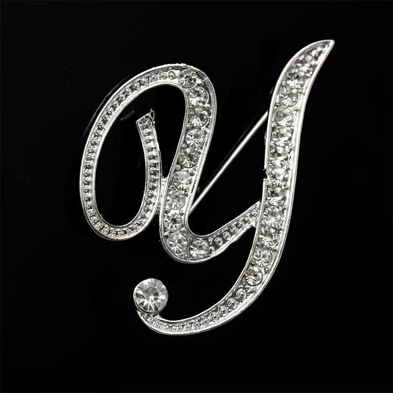 Minimalist Rhinestone Alphabet Brooch: Elegant Geometric Pin for Sweaters or Coats