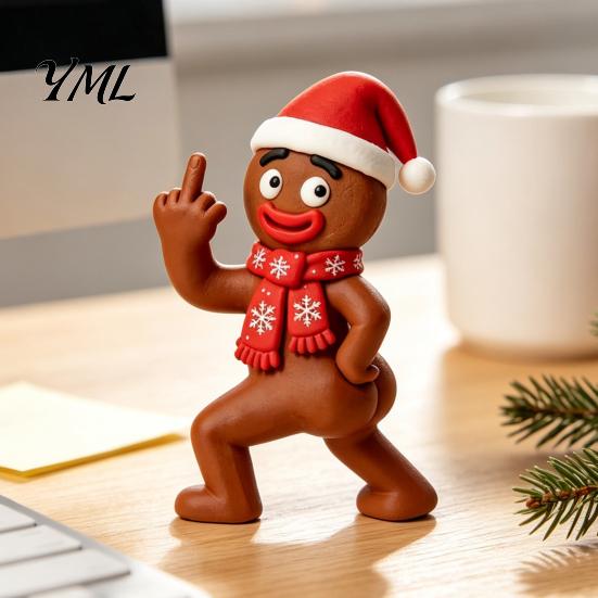 Exquisite Resin Craft for Shelf Christmas Figurine, Cute Clay Style Santa Snowman Gingerbread Man Unique Holiday Party Photo Props Statue, Festive