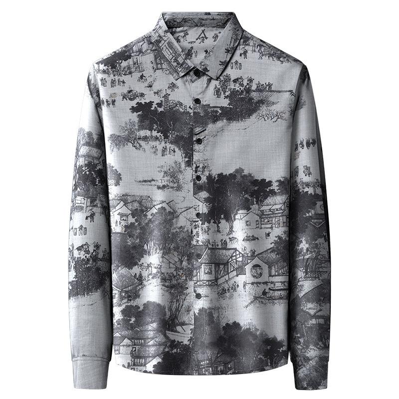 Весенне-осенняя мужская рубашка с длинными рукавами и принтом — фото 3