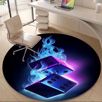 1pc Flame Dice Office Round Area Rug, Indoor Mat Suitable ForOffice, Under Office Chairs Bedroom Living Room Home Decor T163