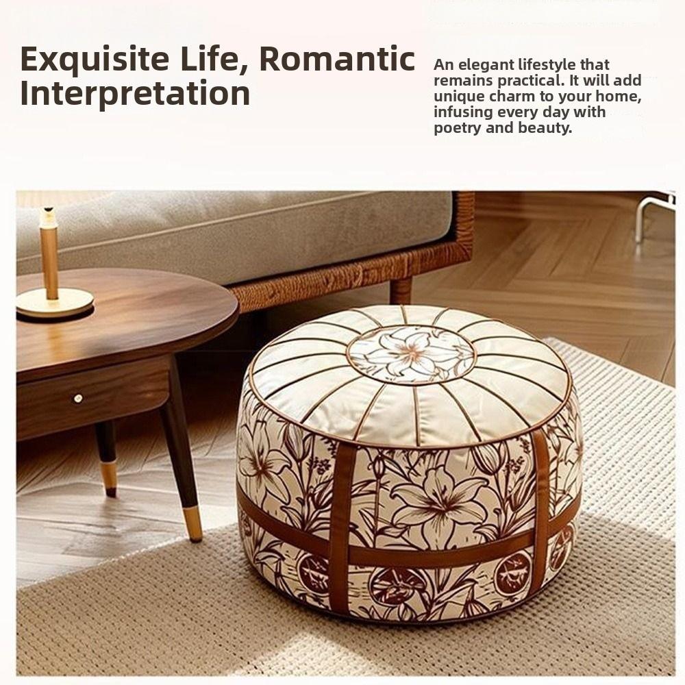 PU Leather Ottoman Pouf Fillable Design Round Pouf Cover New Floor Seat Cushion  Home Use