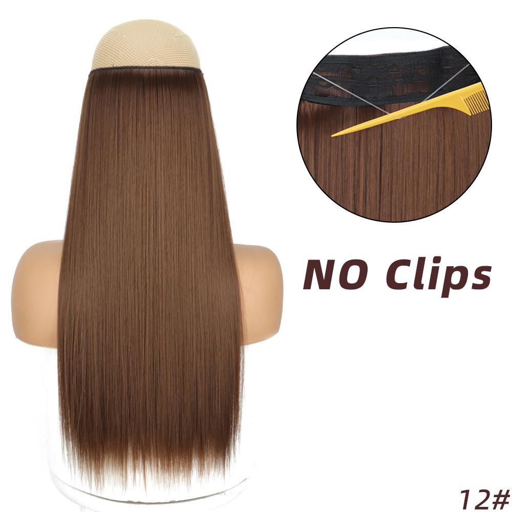 XINRAN Moda Femei Lung Drept Negru Fără Agrafe Extensii Păr Fibră Sintetică Naturală Purtare zilnică Cosplay Strat Postiță