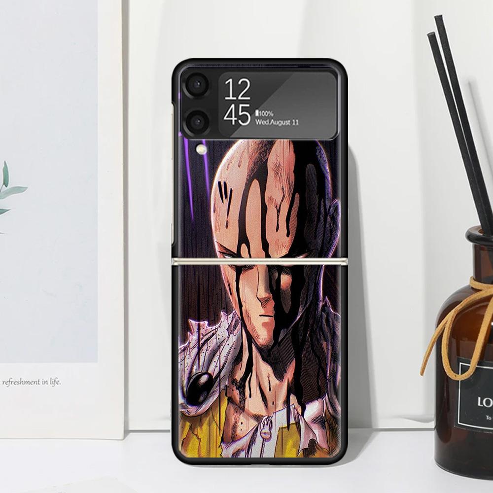 One P-Punch-Man Saitama King Phone Case Cover for Samsung Galaxy Z Flip 7 6 5 4 3 5G Flip3 Flip4 Flip5 ZFlip6 ZFlip7 Black Funda