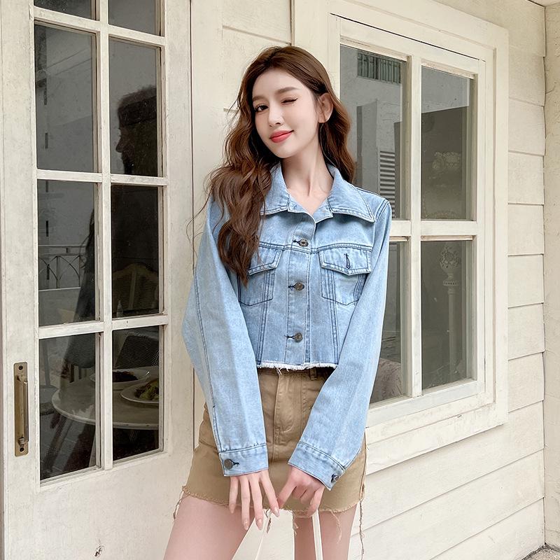 Versatile Women's Soft Frayed Denim Jacket - Retro Style in Three Shades