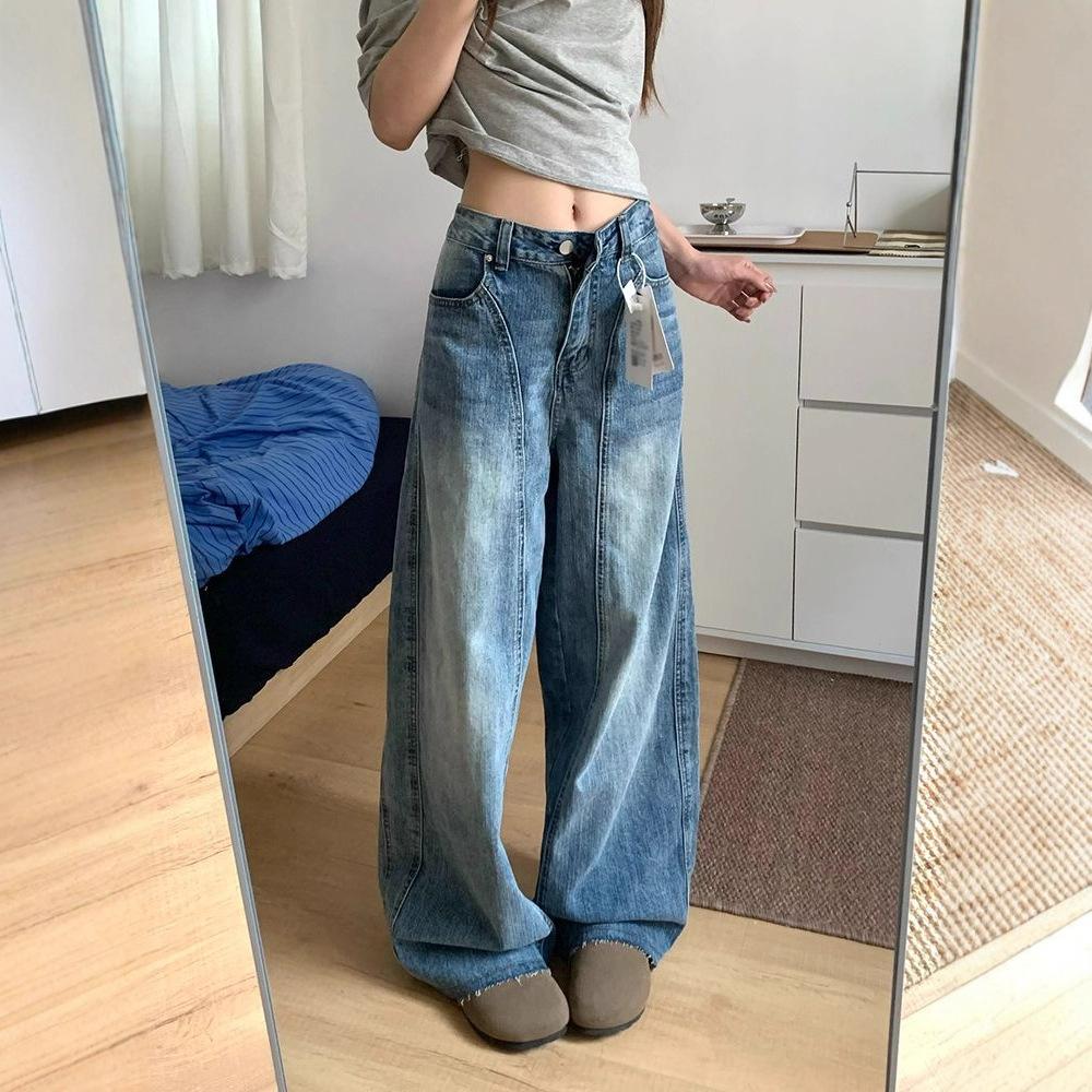 Vintage Blue Made of Old Wide Leg Jeans Female Students Versatile Skinny Machete Trousers Loose Draped Trousers Jeans for Women Long Denim Pants