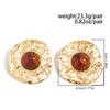 Salircon Classic Elegant Inlaid Brown Resin Earrings Women Vintage Geometric Round Earring Daily Wear Accessories Jewelry Gift