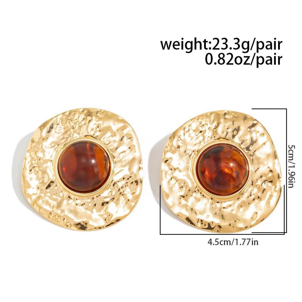Salircon Classic Elegant Inlaid Brown Resin Earrings Women Vintage Geometric Round Earring Daily Wear Accessories Jewelry Gift