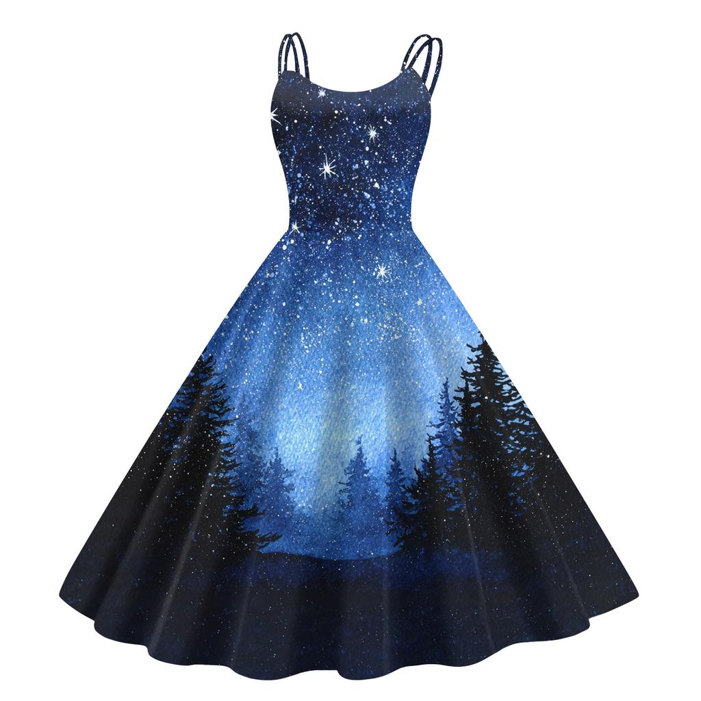 Women's Fashion Casual Christmas Print Sexy Off-the-shoulder Punk Retro Dress