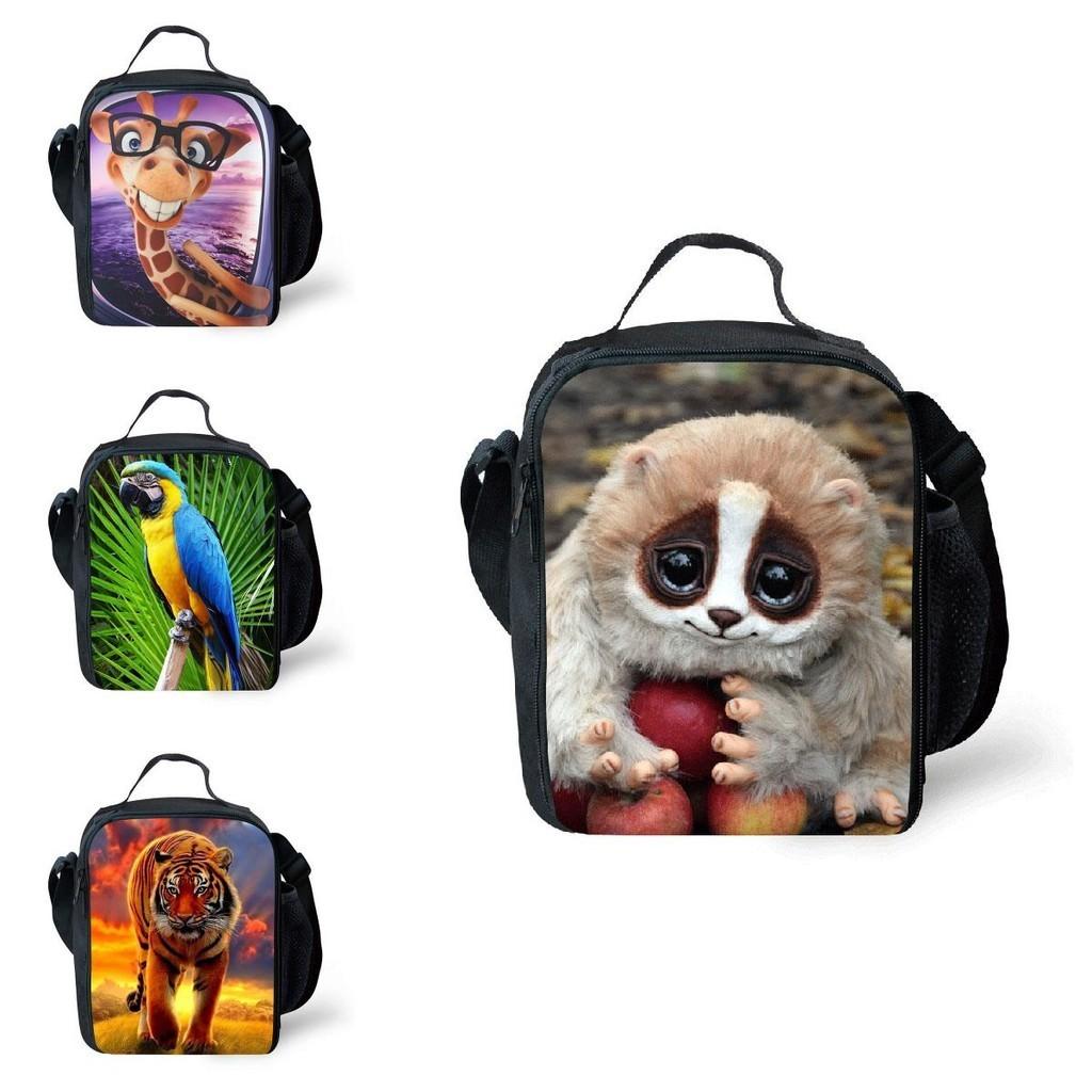 Animal School Lunch Bags Kids Boy's Food Carriers With Soft Handle For Travel