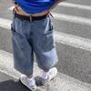 Çok cepli kargo pantolon yaz kısa kot pantolon pantolon Hip Hop streetwear bol kot şort rahat geniş bacak kapriler pantolon