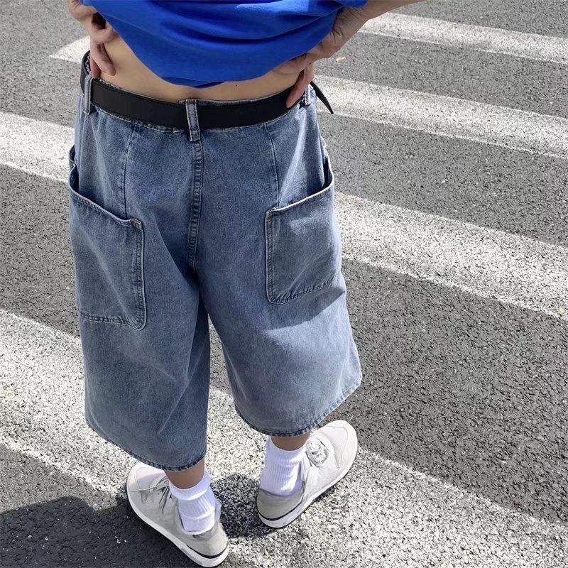 Cargohose mit mehreren Taschen Sommer Kurze Jeans Reithose Hip Hop Streetwear Baggy Denim Shorts Lässige Caprihose mit weitem Bein
