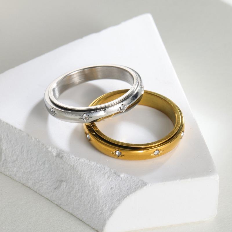 Titanium Steel French Style Jewelry Rotating Ring Trendy Jewelry Fashionelegant Normcore Zircon