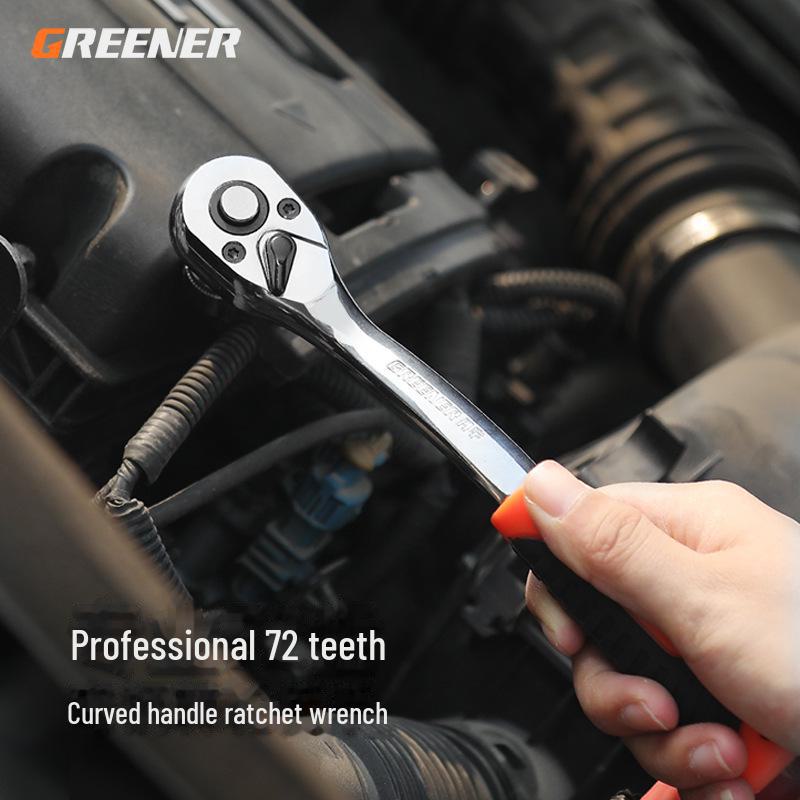 Green Forest Ratchet Wrench Set: Multifunctional Quick Release Socket Set for Auto Repair, Includes Large, Medium, and Small Ratchets.