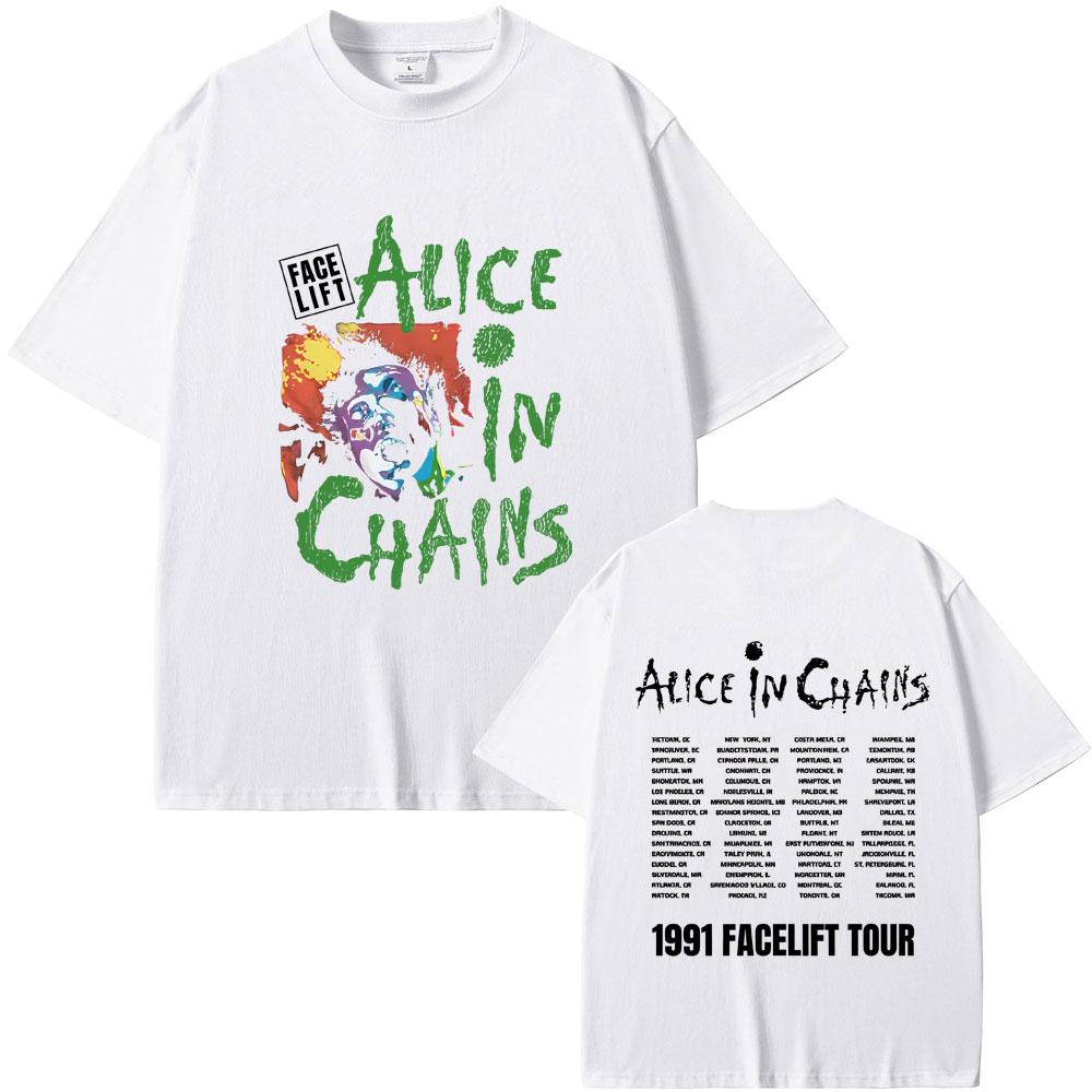 Rock Band Alice in Chains Face Lift Tour 1991 T-Shirt Unisex Damen Punk Lässig Oversized T-Shirt Tops Herren Mode Reine Baumwolle T-Shirts