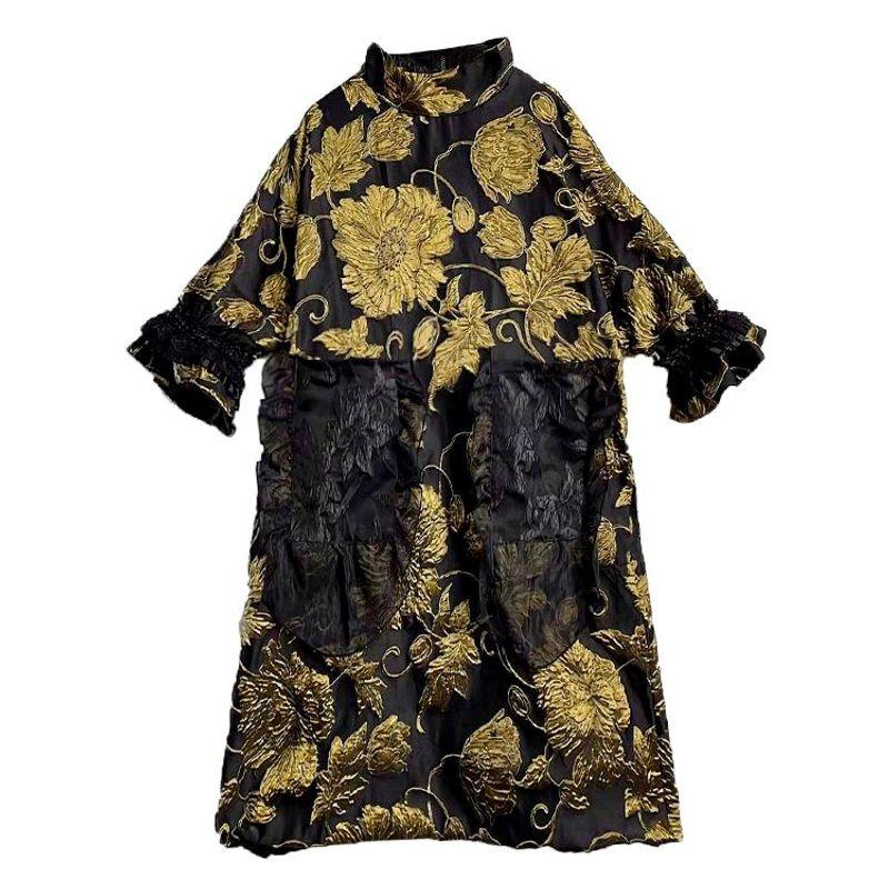 

Pullover Neckline Zipper Wide Lady National Style Dress Gold S