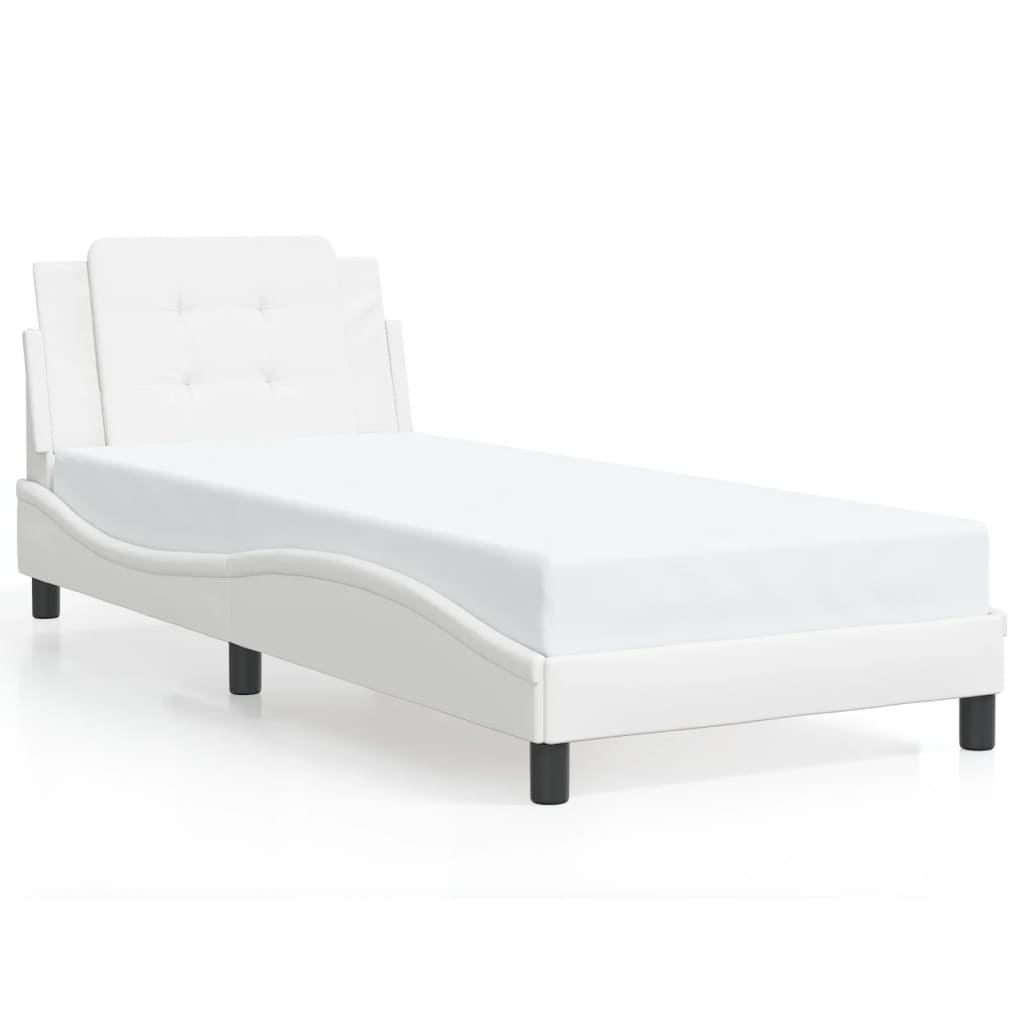 Vidaxl LED Bed Frame, White, 90X190 Cm, Faux Leather