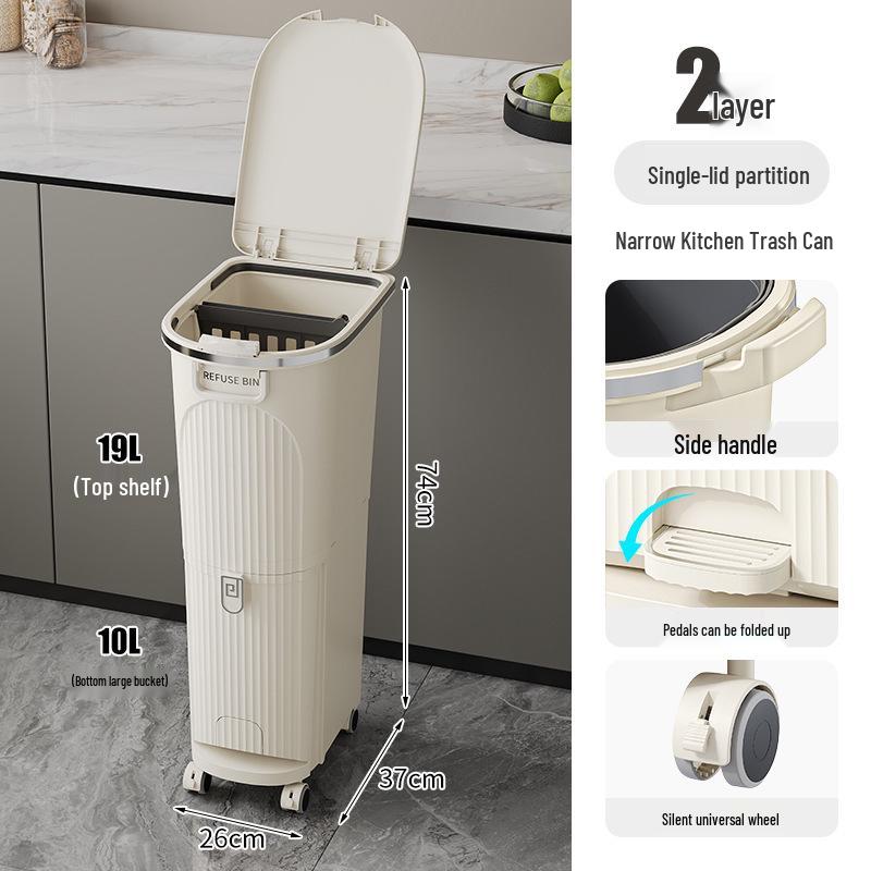 Luxusní vysoký odpadkový koš v japonském stylu s nožním pedálem pro suchý a mokrý odpad