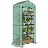 4 Tier Mini Portable Greenhouse Compact Plant Grow Shed Metal Frame PE Cover with Lockable Rolling Wheels, Green