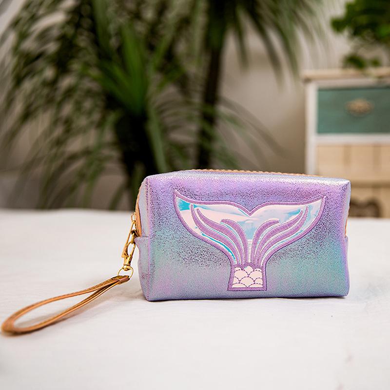 Syreni Ogon Kosmetyczka Laserowy Kolor Podróżna Kosmetyczka Organizer z Paskiem na Nadgarstek Śliczna Kreatywna Laserowa Saszetka Podróżna Pu Dla Dziewcząt