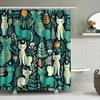 Colorful Cat Pattern Shower Curtain Blue, Green White Floral Design for Bathroom Decor Polyester Fabric Waterproof Bath Mat Set