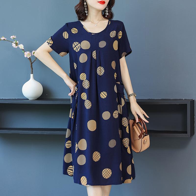 Plus Size Summer Woman Dress Vintage Short Sleeve Print Female Loose Casual Floral Dresses