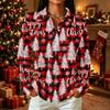 Women's Casual Christmas Print Long Sleeve Button Front Top with Lapel Collar and Side Slits