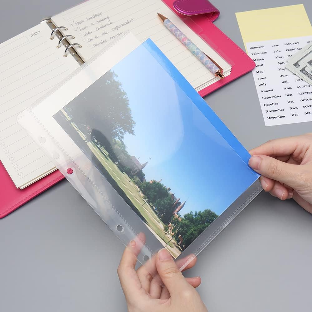 12PCS A5 Binder Pockets Clear Binder Dividers with Pockets and Tabs Cash Envelopes for 6-Ring Budget Binder Loose-Leaf Pockets Dividers with 2PCS