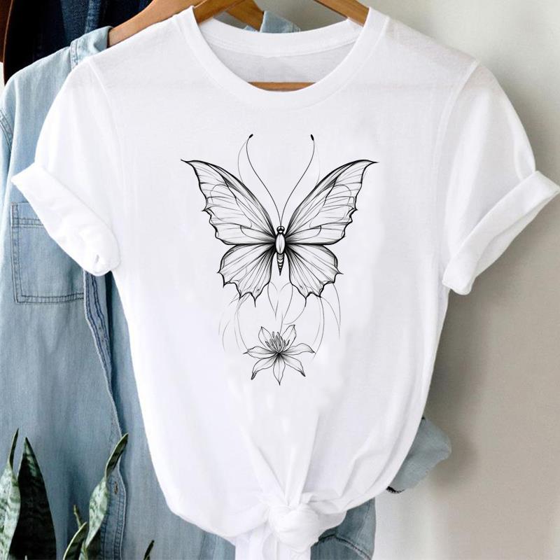 (Asian Size)  Clothing Tee Print Lady T Shirt sweet flower trend 90s Fashion Women Casual Top Short Sleeve Female Graphic T-shirts