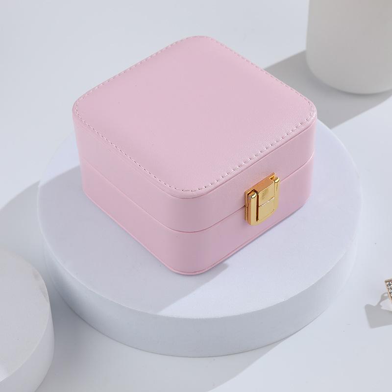 Mini Travel Jewelry Box Pu Leather Premium Sense Built-in Mirror Necklace Ring Earrings Portable Jewelry Box Organizer