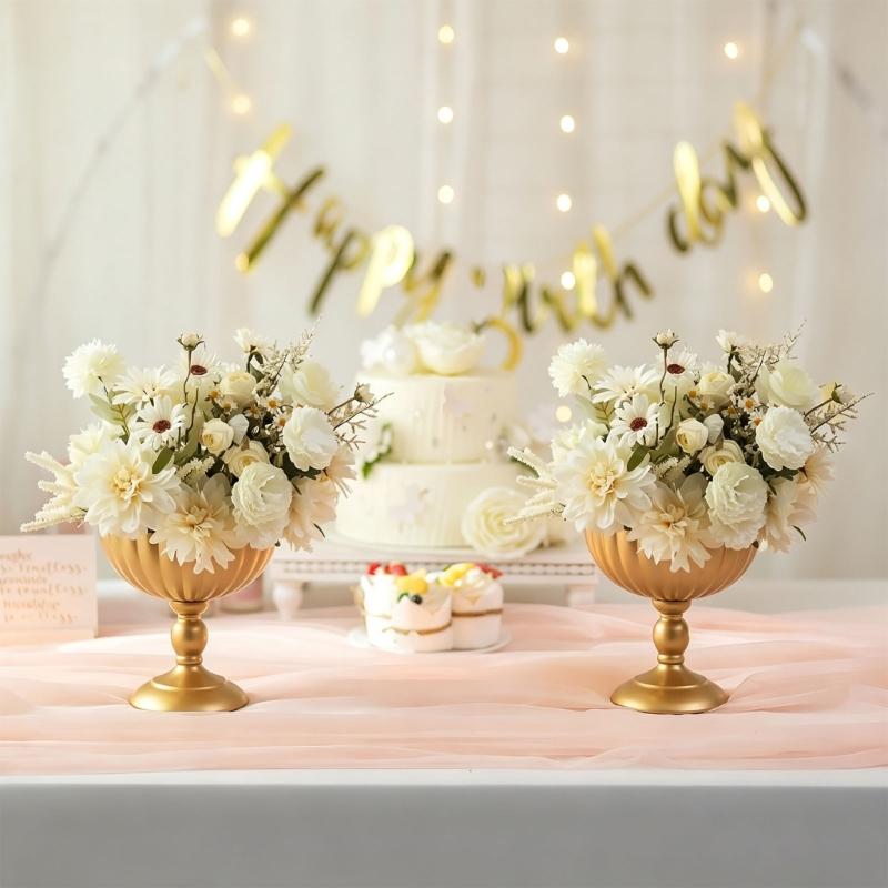 Decorative Iron Footed Flower Vessel with Fluted Bowl Compote Vase for Small Displays and Arrangements