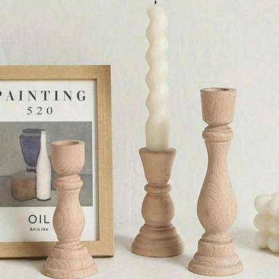 Wooden Candlesticks Unfinished Wood Candle Holder Pillar Taper Candle Stands For Wedding Party Birthday Home Table Decoration
