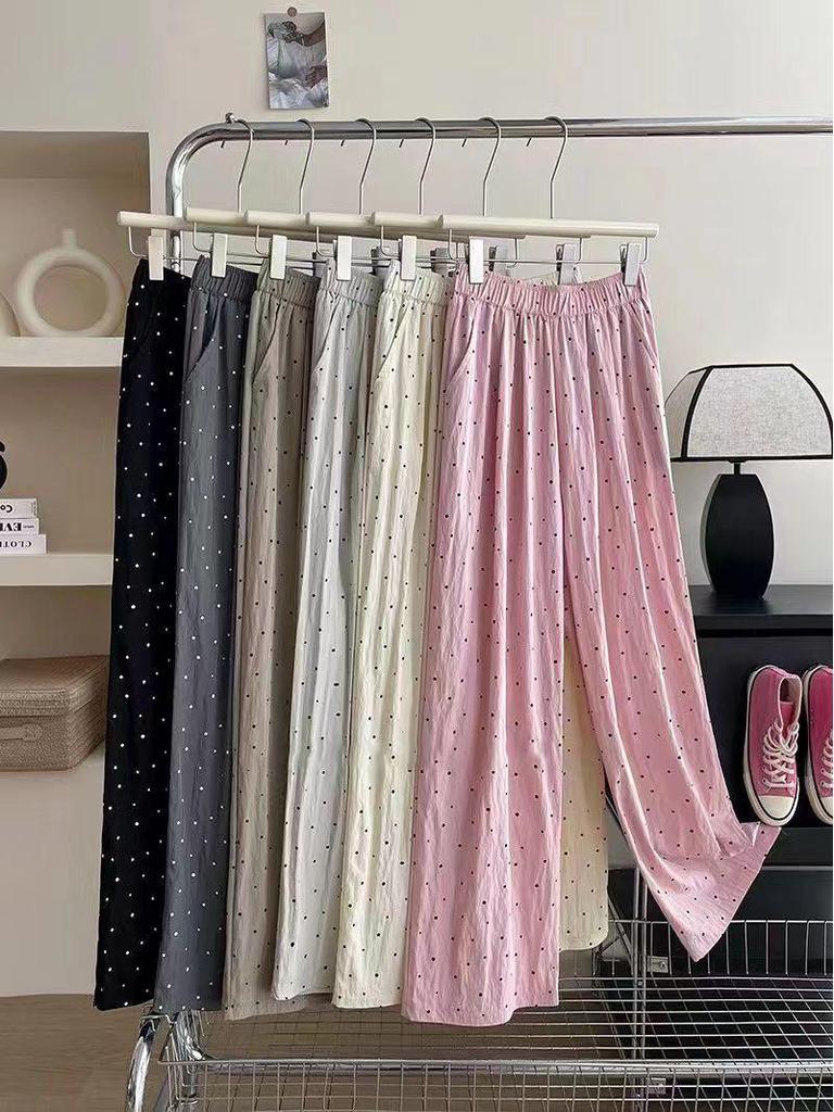 Summer Polka Dot Wide-Leg Yamamoto Pants: Women's Loose, Slimming, Drapey, Floor-Length Casual Pants