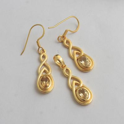 Gelbvergoldeter Citrin-Ohrring für Damen, 925er-Sterlingsilber, Geburtsstein-Schmuck für November