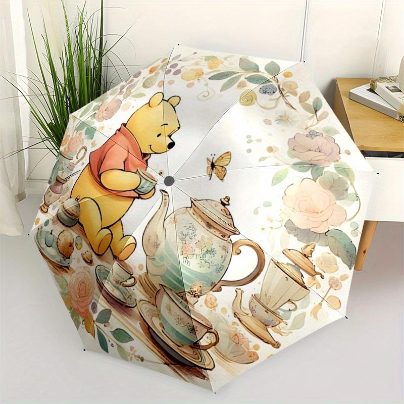 

1pc Winnie the Pooh at Tea Pattern Automatic 3-Fold Umbrella, 8 Steel Frames, High-Value Folding Umbrella, Suitable for Office, Travel and O