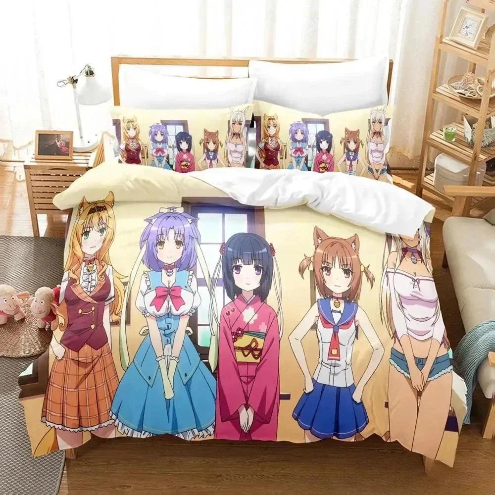 3D Print   NEKOPARA OVA Bedding Set Printed Bed Set With Pillowcase Bed Duvet Cover Soft Queen King Size Bedclothes Home
