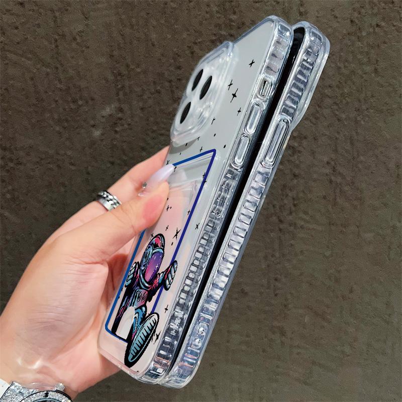 Card Slot Holder Silicone Wallet Pocket Case For Xiaomi Redmi Note 13 12 14 Pro Oppo Reno 10 14F 13F 12F iPhone 17 Air 16 14 Cover Clear Phone Bumper