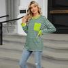 Spring Autumn Long Sleeve O Neck Striped Single Pocket Women Pullover T Shirt Blouse Top