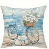 Beach Scenes Bicycle Flowers Double-sided Printed pillow cover Short plush Suitable living rooms bedrooms throw cushion cover