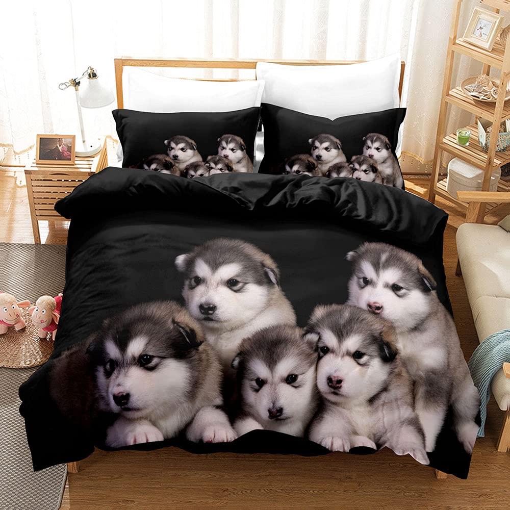 Boys Girls Duvet Covers Puppy Dog Husky Pattern White Duvet Children Cute Dog for Bedroom Decoration Dog Lovers Gifts Queen King